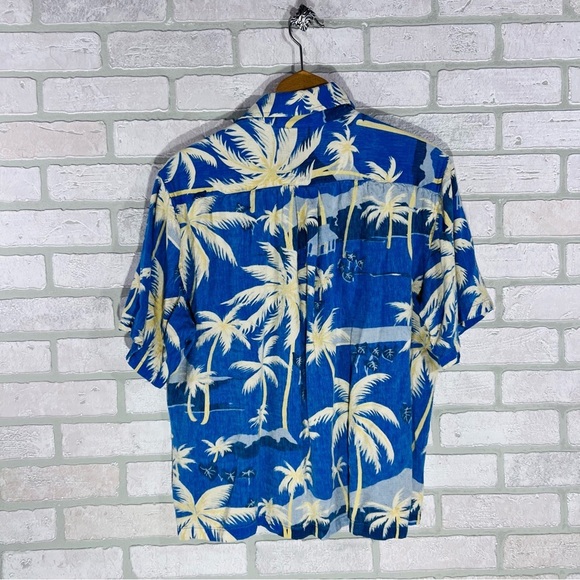 Vintage Jams World Men’s Edition Blue Palm Tree Print Short Sleeve Button Down M - Picture 4 of 6
